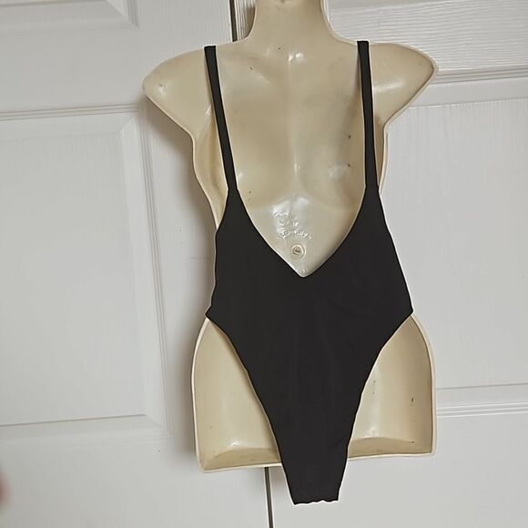 Myra Swim One Piece Bathing Suit Lace-Up, Low Back Black Small - Picture 4 of 16